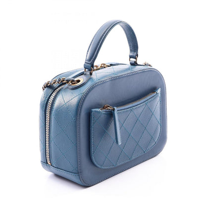 Chanel Shoulder Bag CC Logo 2-Way Blue Leather Quilted Top Handle Chain — view 2
