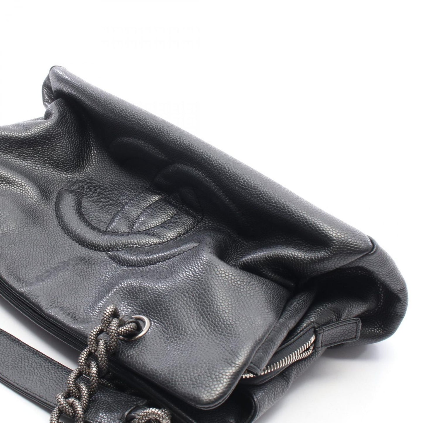 Chanel Tote CC Logo Black Caviar Leather Chain — view 7