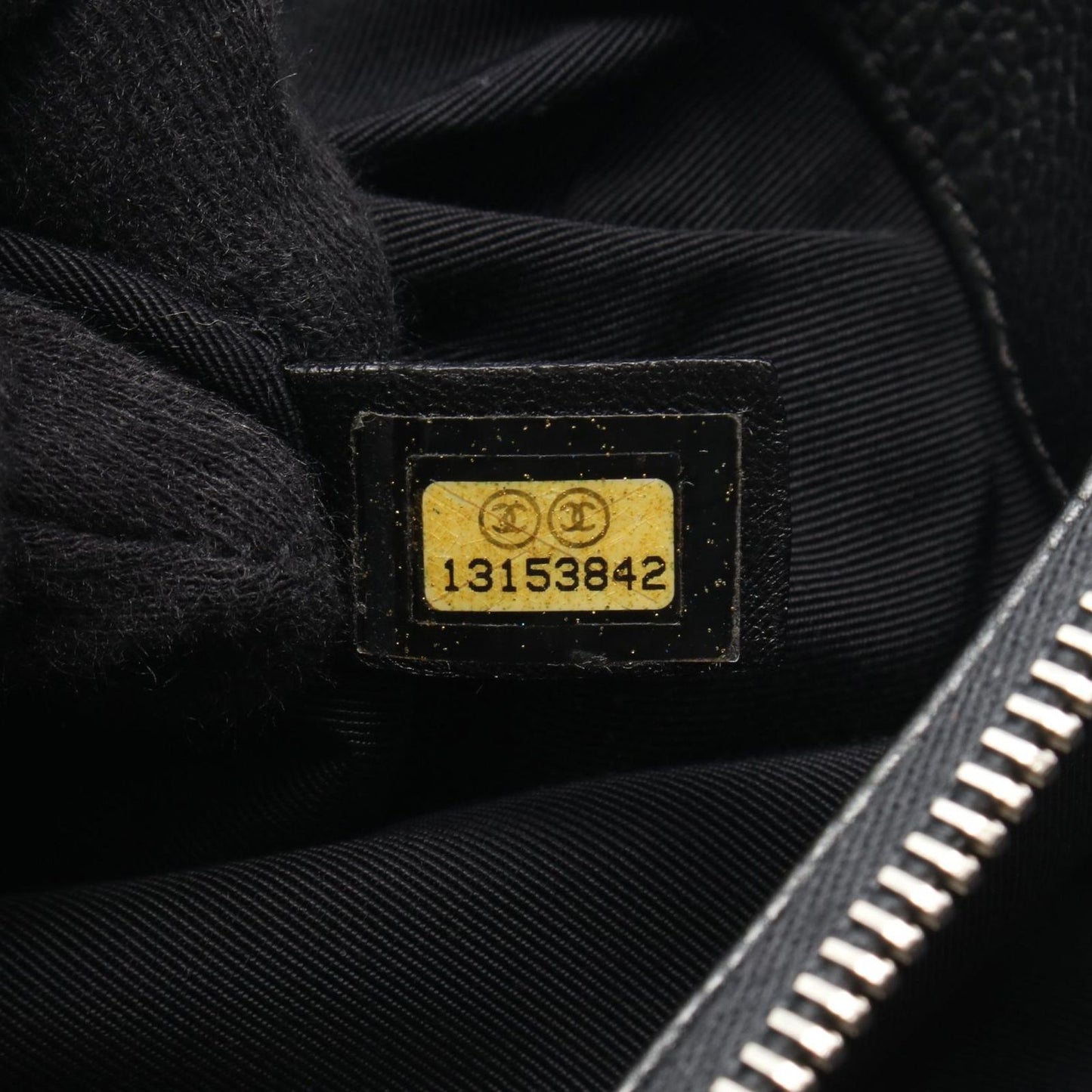 Chanel Tote CC Logo Black Caviar Leather Chain — view 5