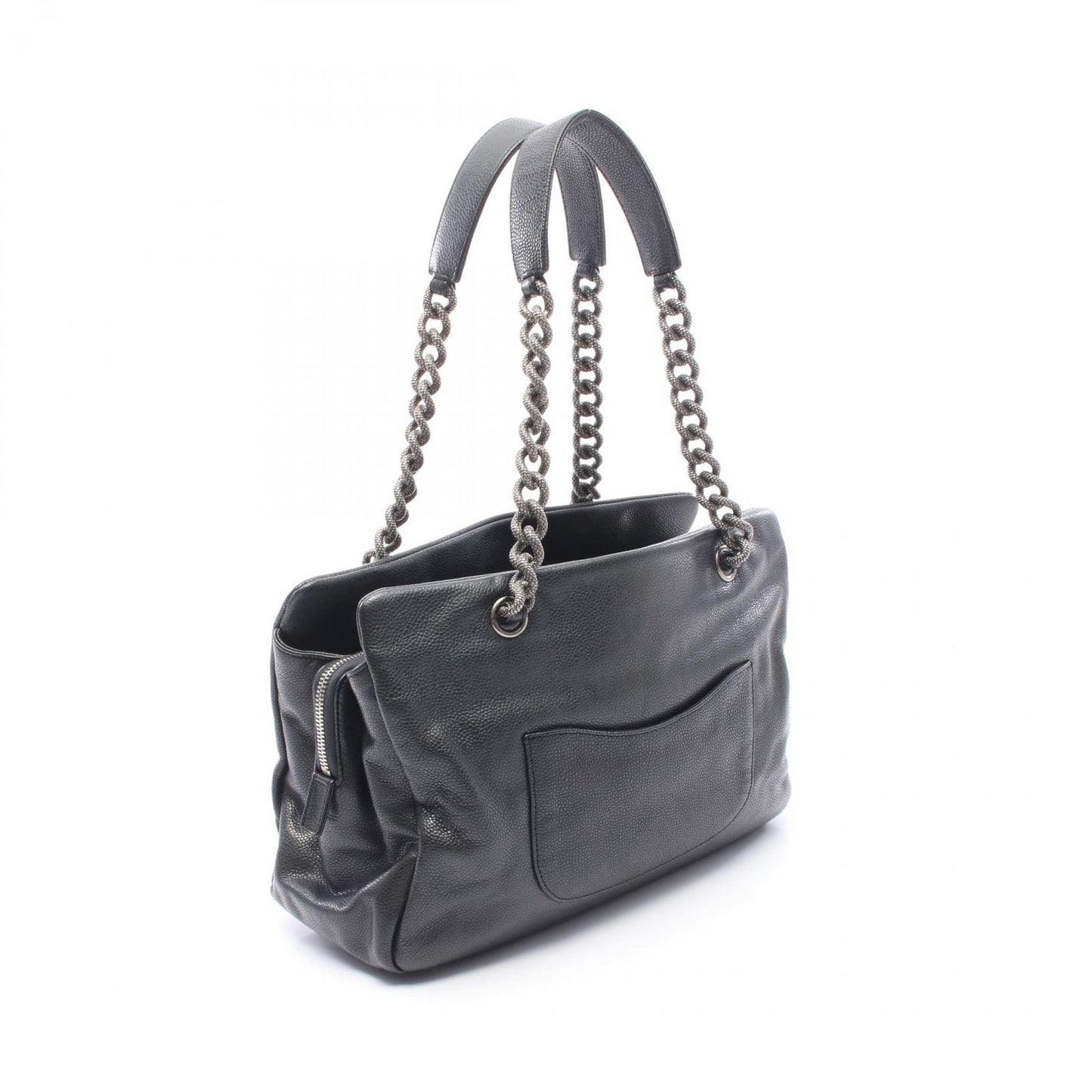 Chanel Tote CC Logo Black Caviar Leather Chain — view 2