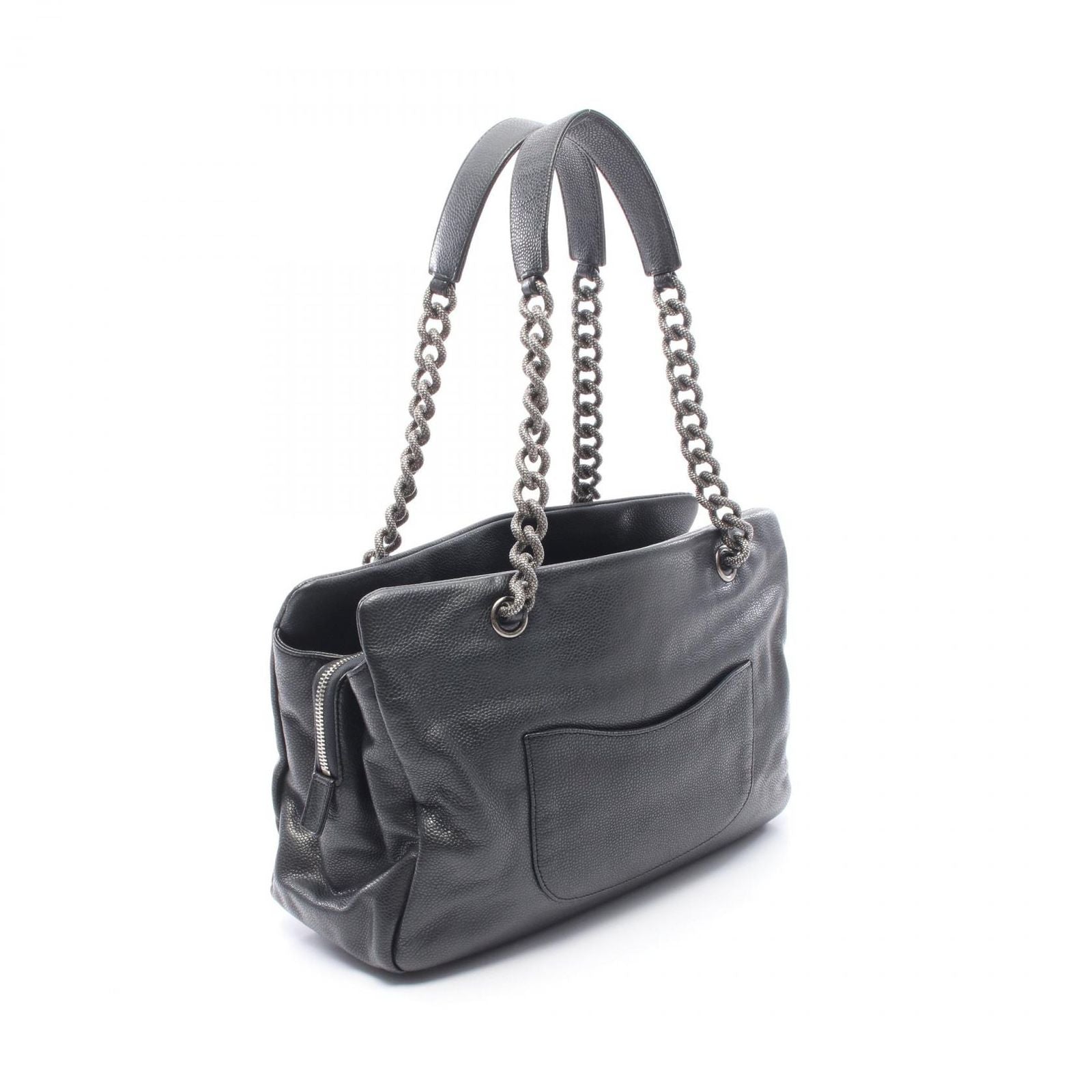 Chanel Tote CC Logo Black Caviar Leather Chain — view 2