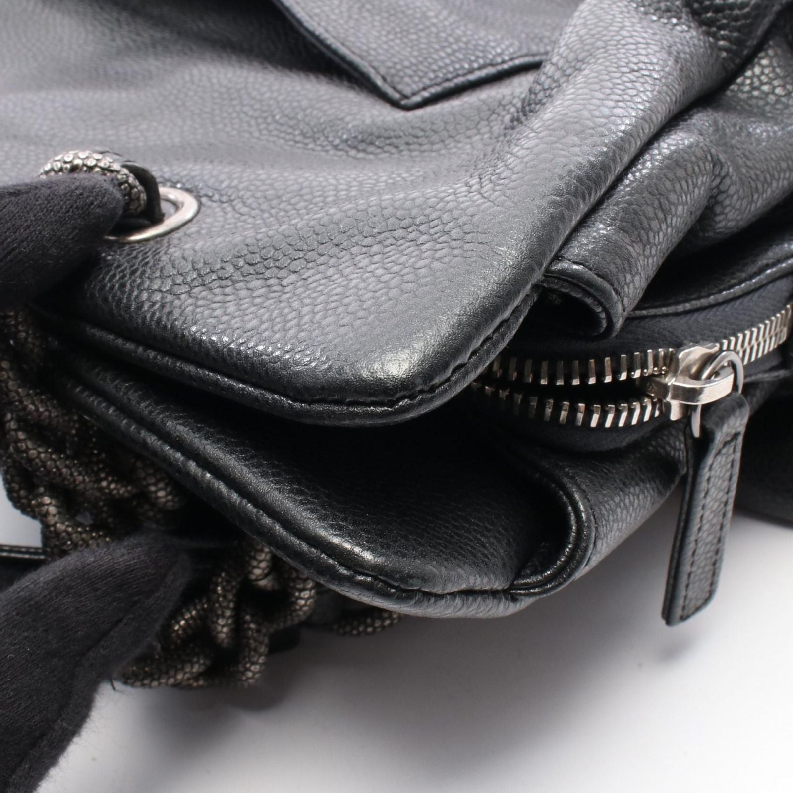 Chanel Tote CC Logo Black Caviar Leather Chain — view 8