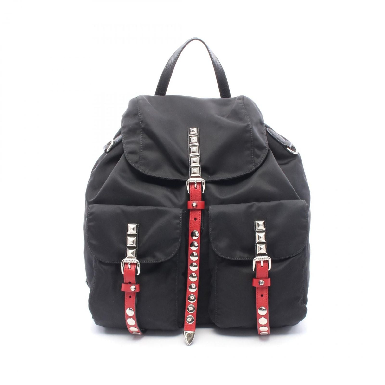 Prada Backpack New Vela Studs Black Nylon Leather