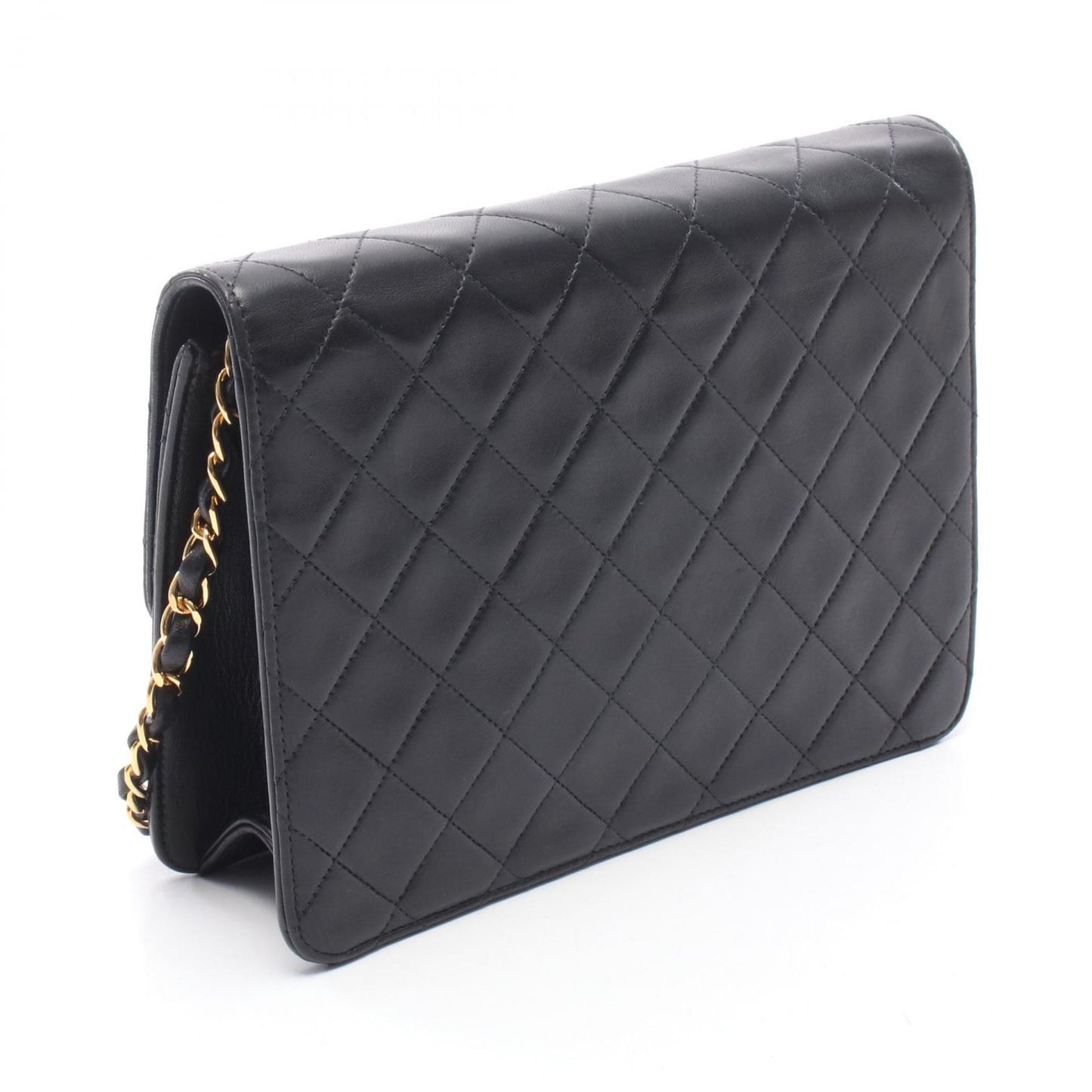 Chanel Shoulder Bag Quilted Single Flap Push Lock Black Lambskin Chain — view 2