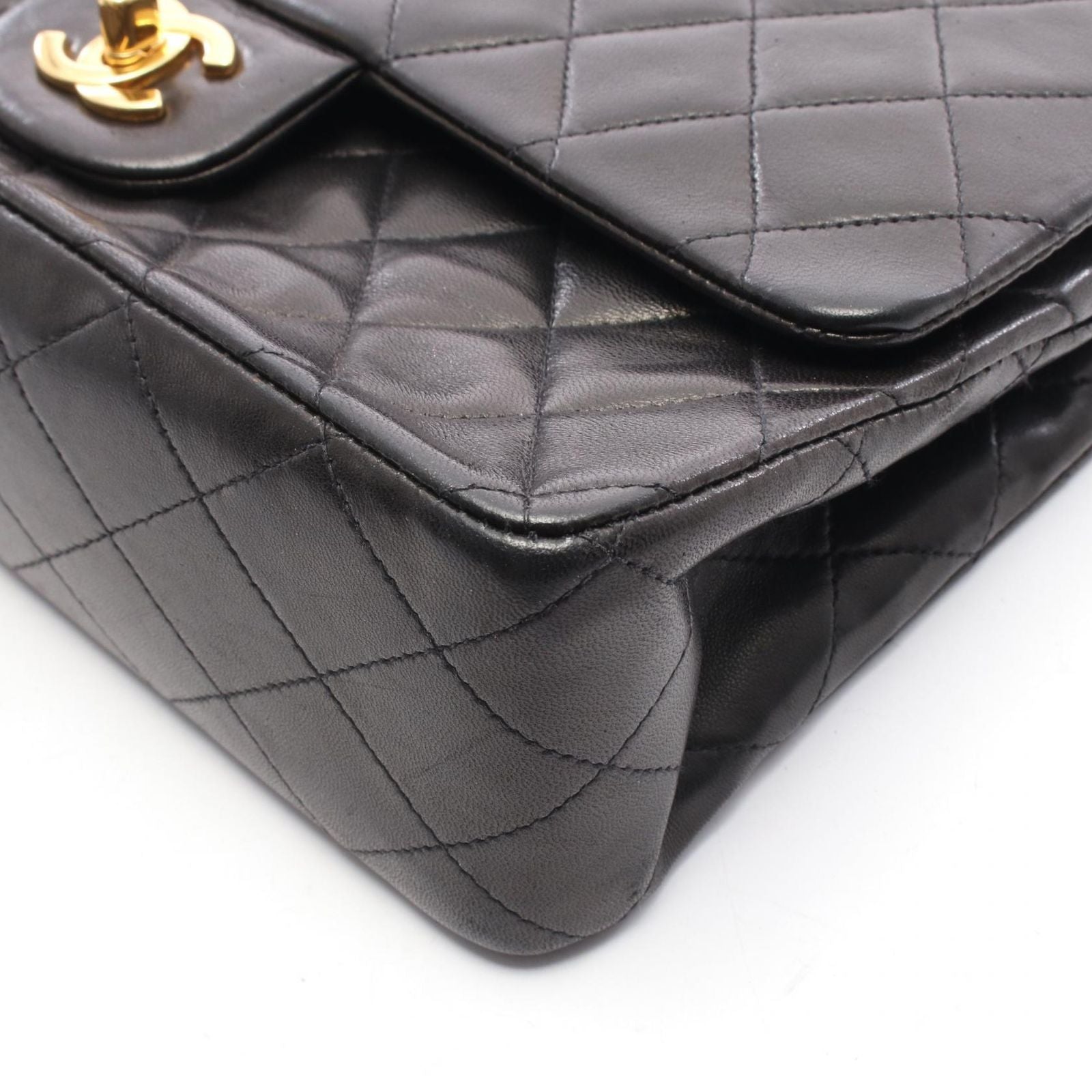 Chanel Shoulder Bag Quilted Double Flap Black Lambskin Chain — view 9
