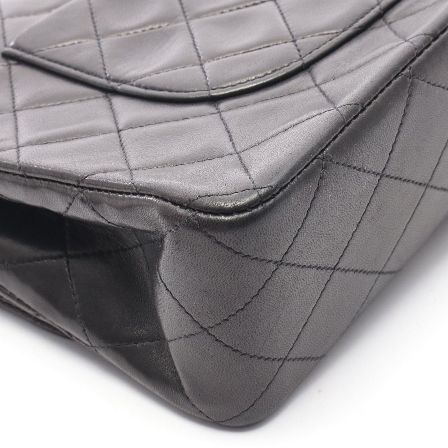 Chanel Shoulder Bag Quilted Double Flap Black Lambskin Chain — view 8