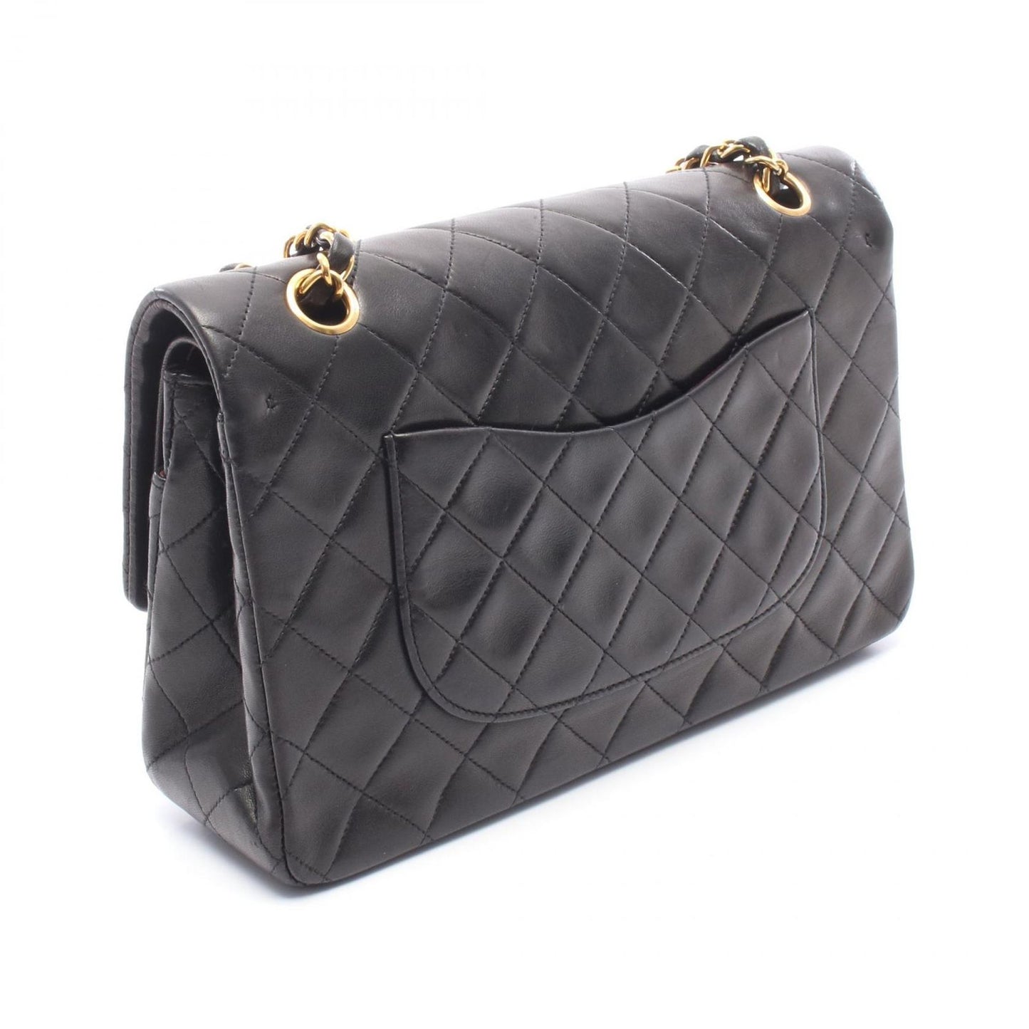 Chanel Shoulder Bag Quilted Double Flap Black Lambskin Chain — view 2