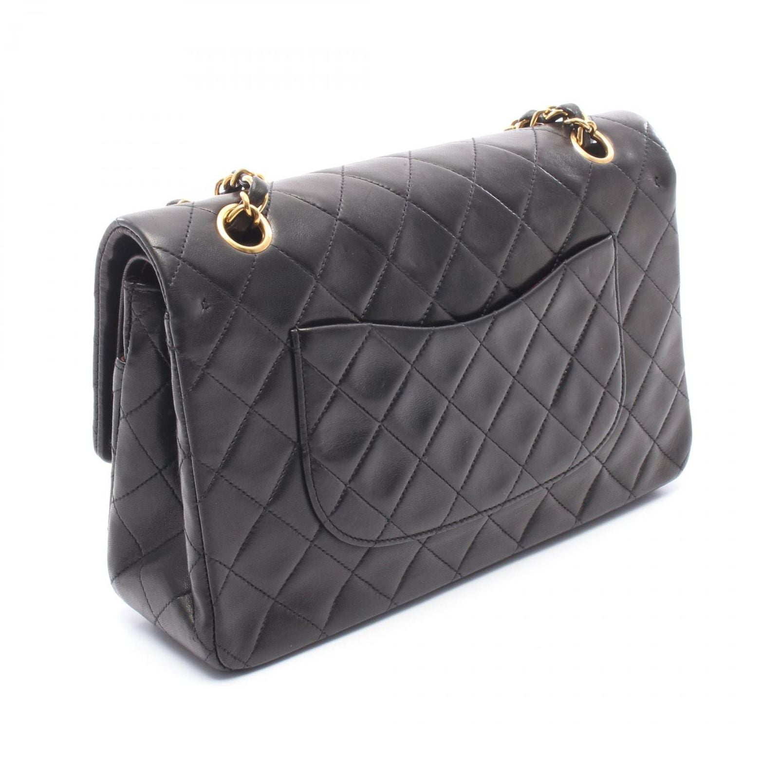 Chanel Shoulder Bag Quilted Double Flap Black Lambskin Chain — view 2