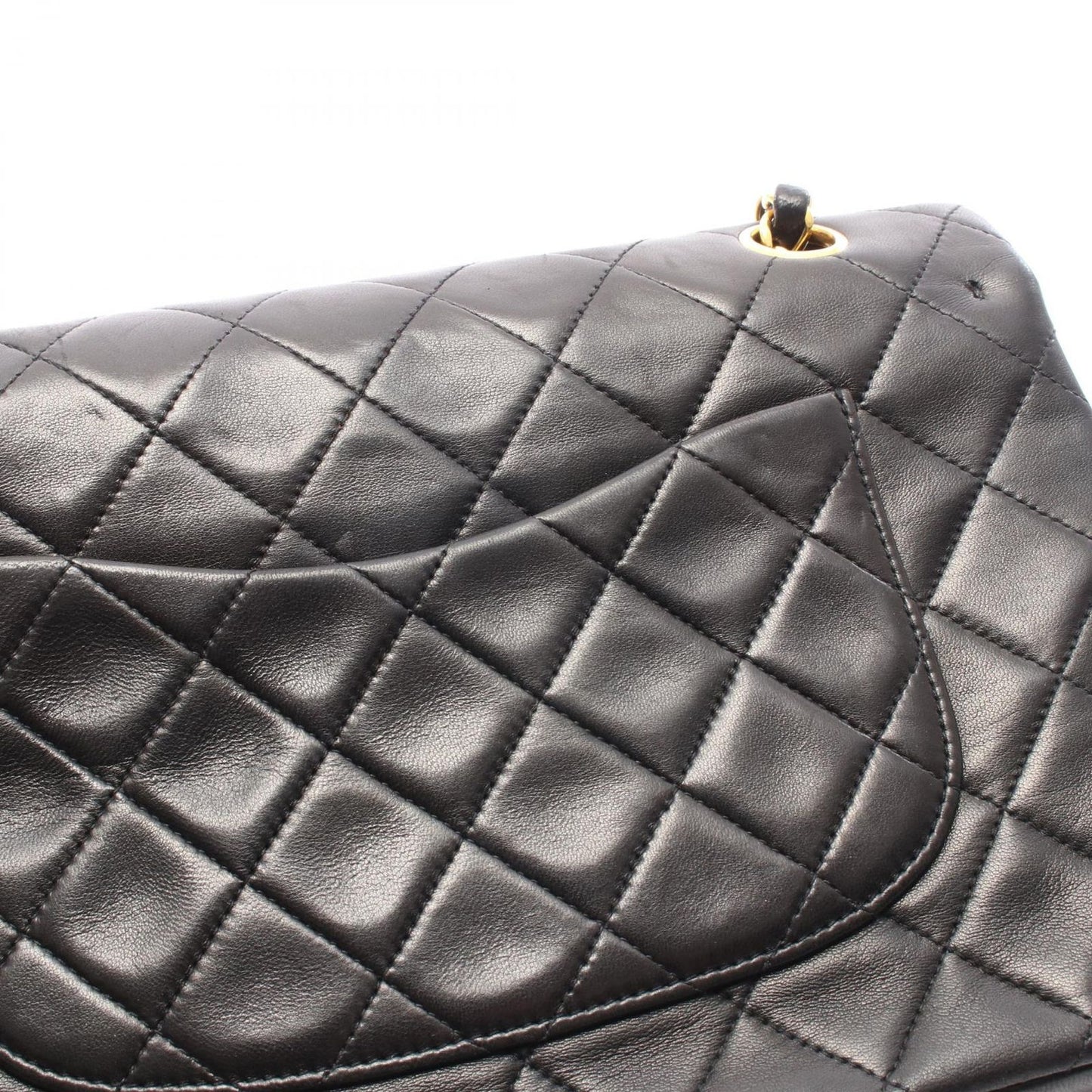 Chanel Shoulder Bag Quilted Double Flap Black Lambskin Chain — view 7