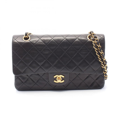 Chanel Shoulder Bag Quilted Double Flap Black Lambskin Chain