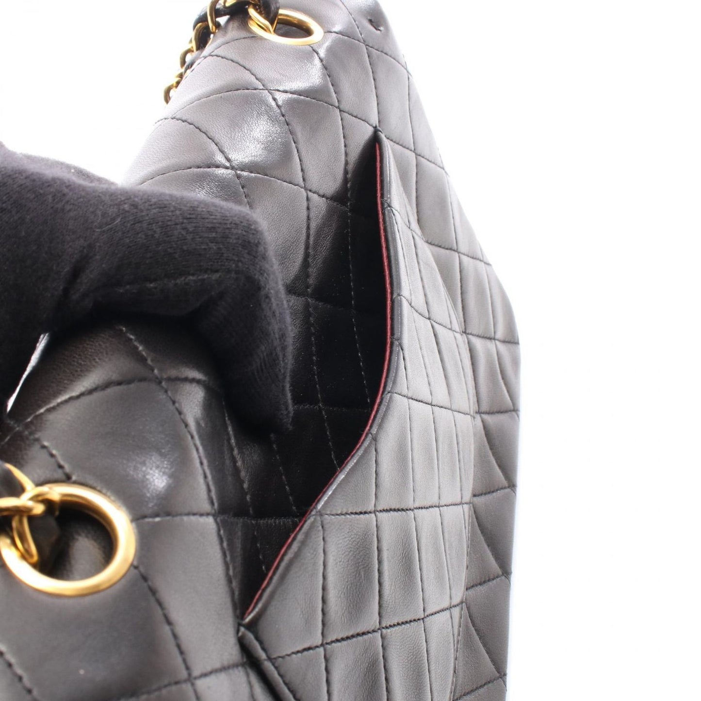 Chanel Shoulder Bag Quilted Double Flap Black Lambskin Chain — view 6