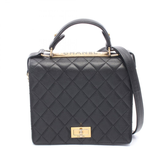 Chanel Shoulder Bag 2.55 Quilted 2-Way Black Leather Top Handle