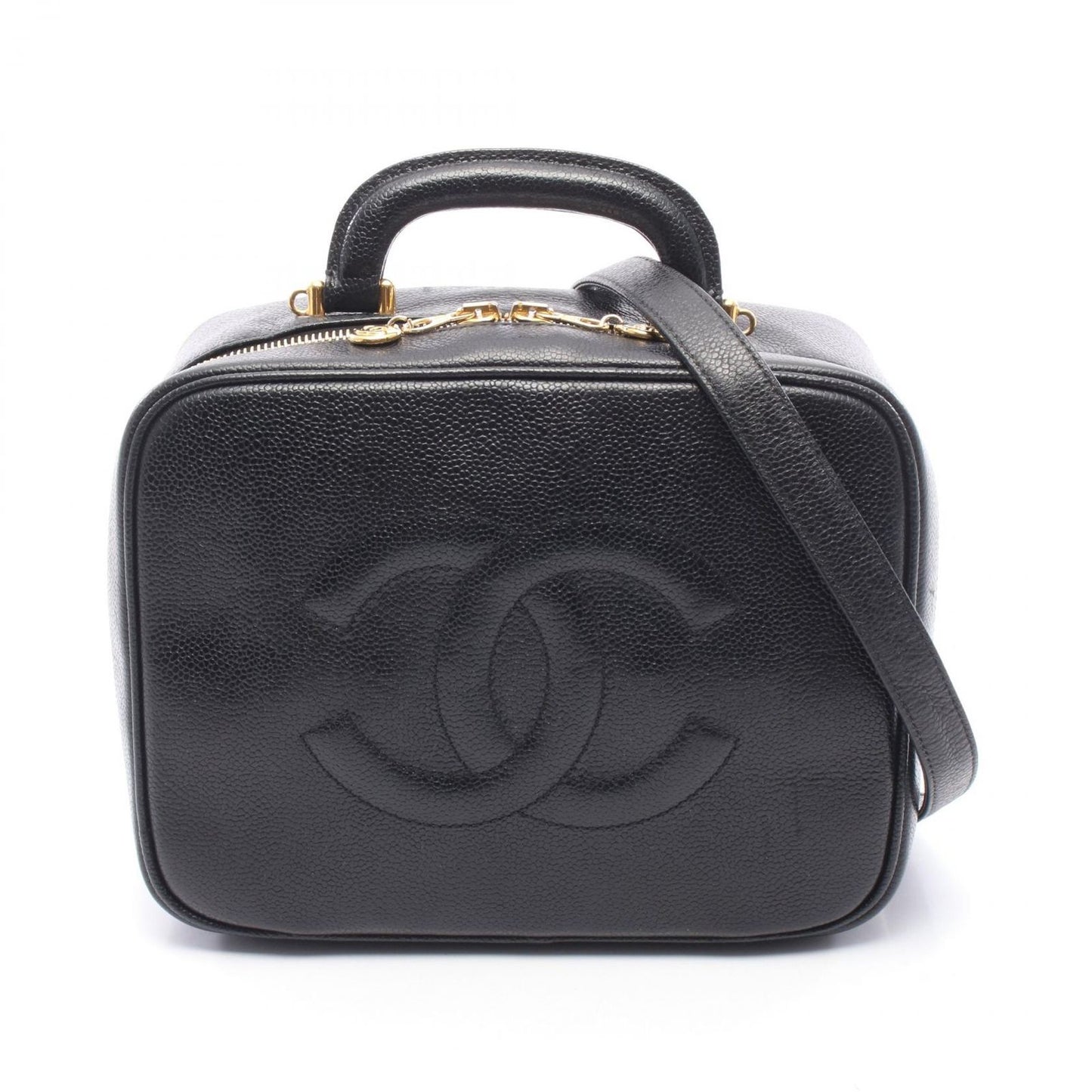 Chanel Handbag CC Logo 2-Way Black Calf CC Vanity