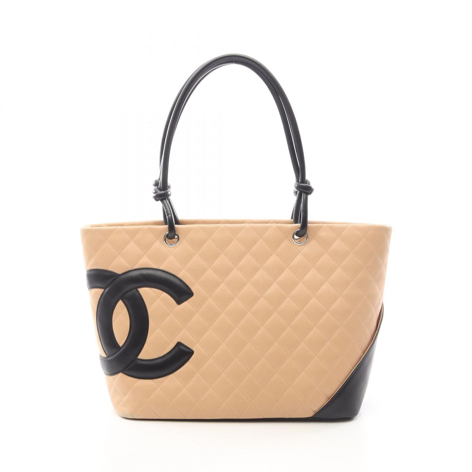 Chanel Tote Cambon Line Large Beige Black Leather
