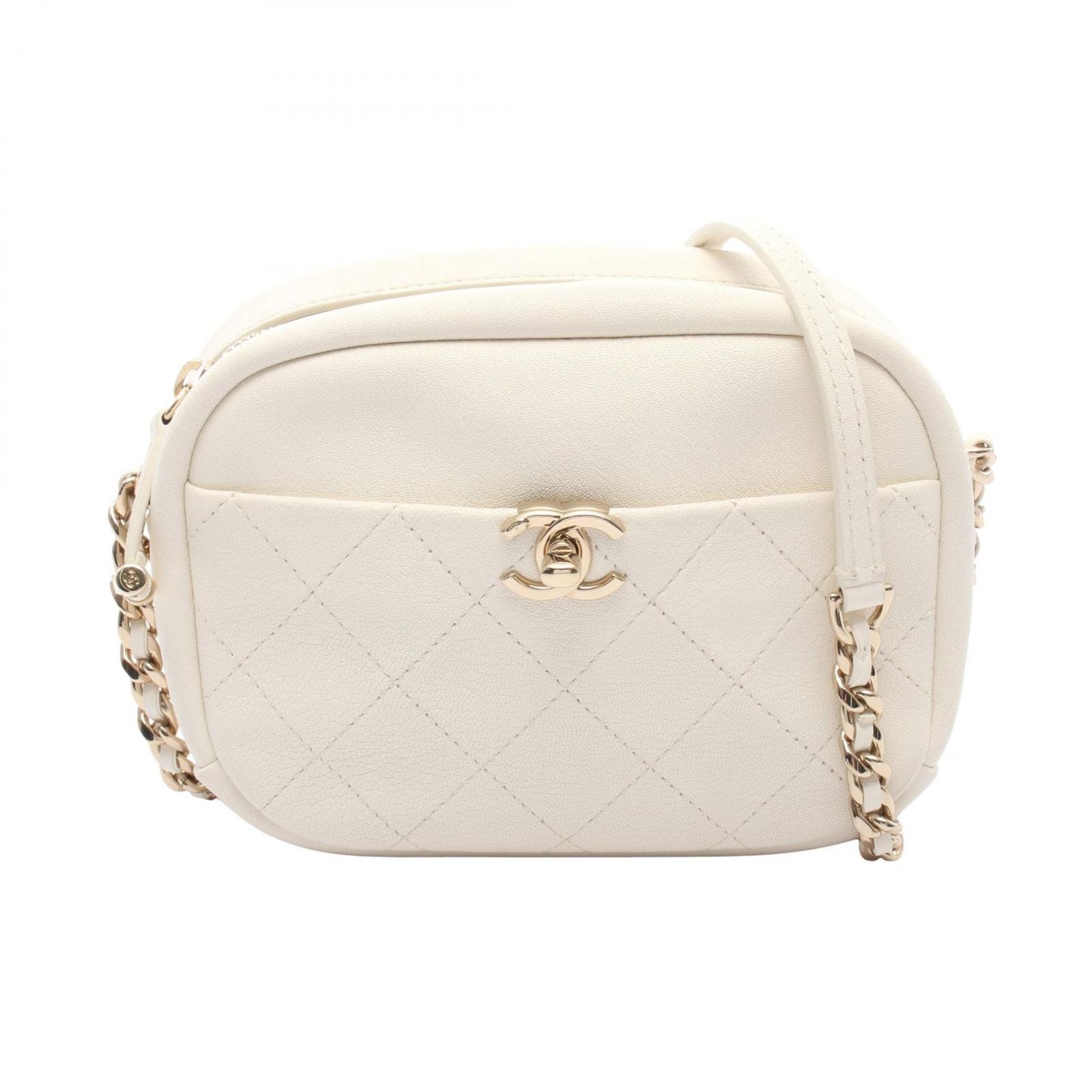 Chanel Shoulder Bag Quilted White Leather Mini Chain