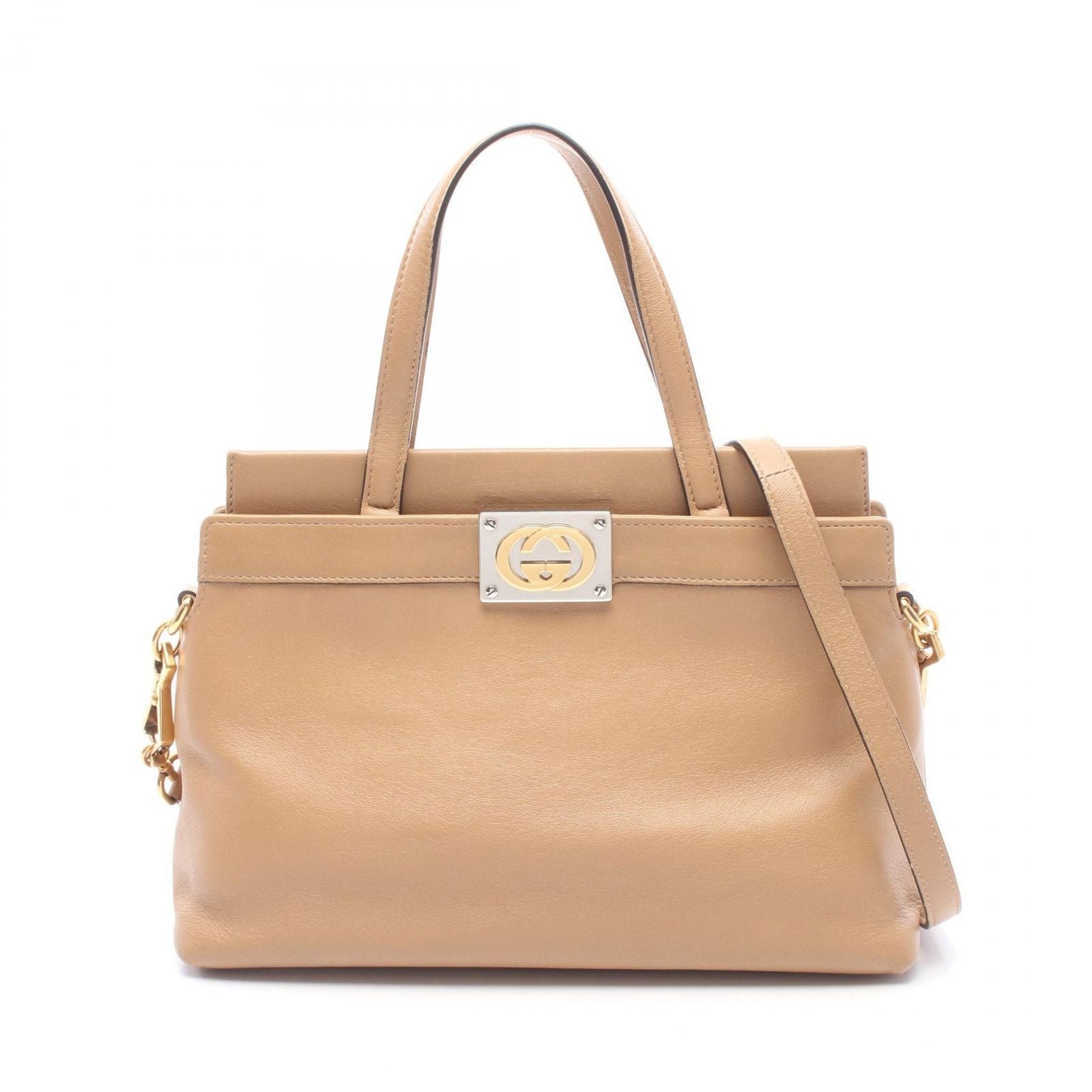 Gucci Handbag Interlocking 2-Way Beige Leather Shoulder