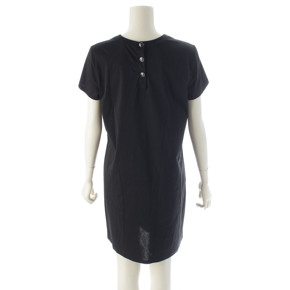 Chanel Cotton Top Back Coco Button Short Sleeve Dress Black — view 4
