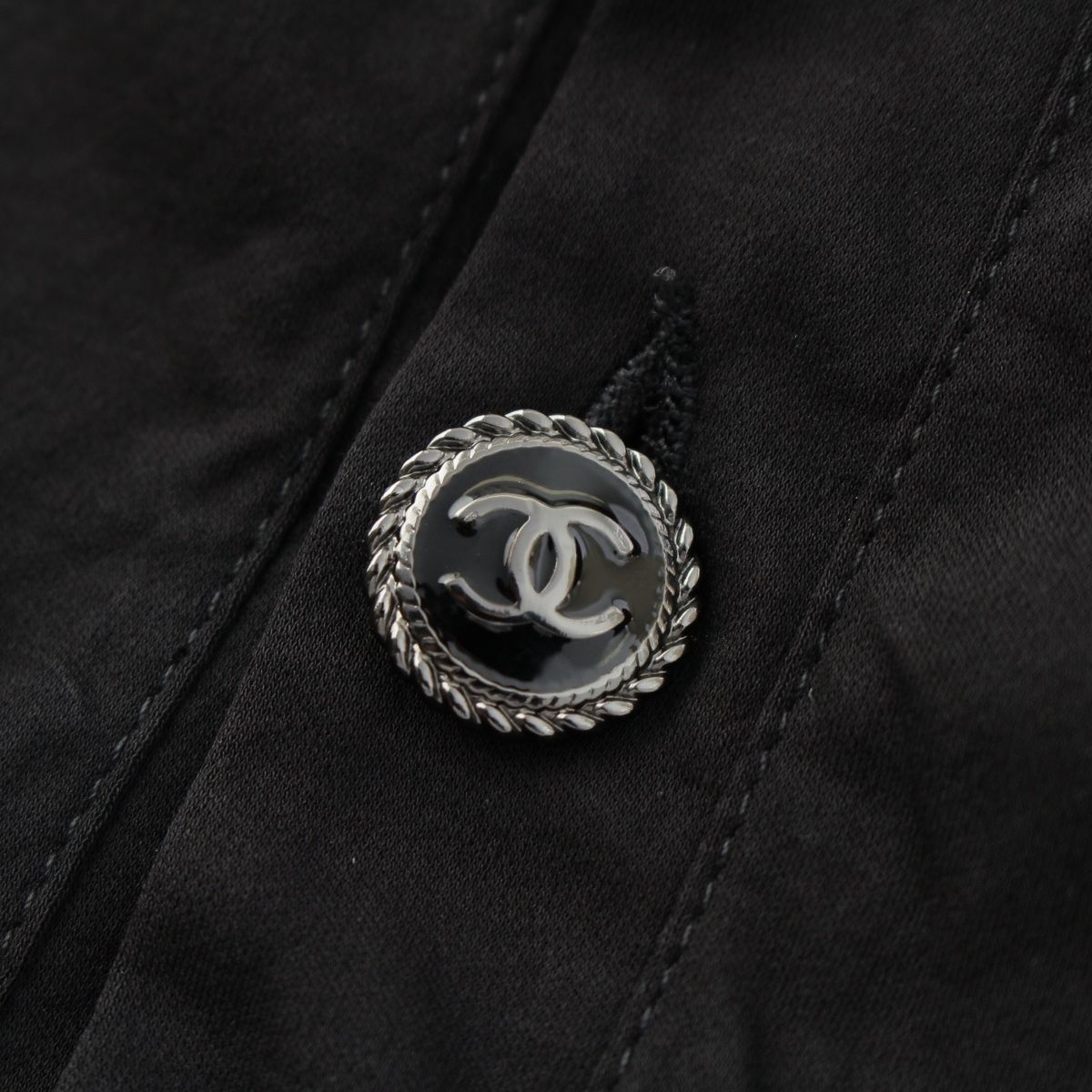 Chanel Cotton Top Back Coco Button Short Sleeve Dress Black — view 8