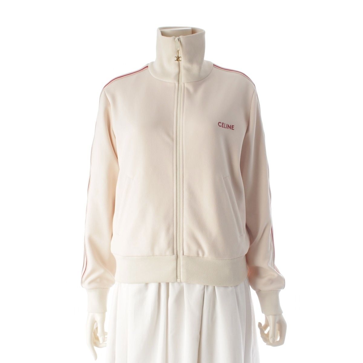 Celine Logo Embroidery Zip Up Track Jacket Hoodie White Red XS