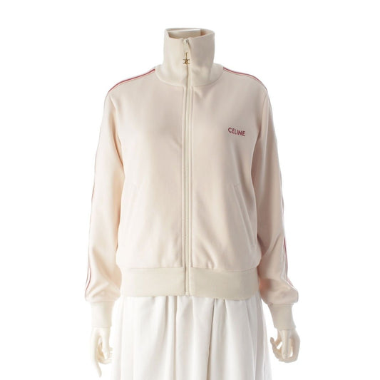 Celine Logo Embroidery Zip Up Track Jacket Hoodie White Red XS