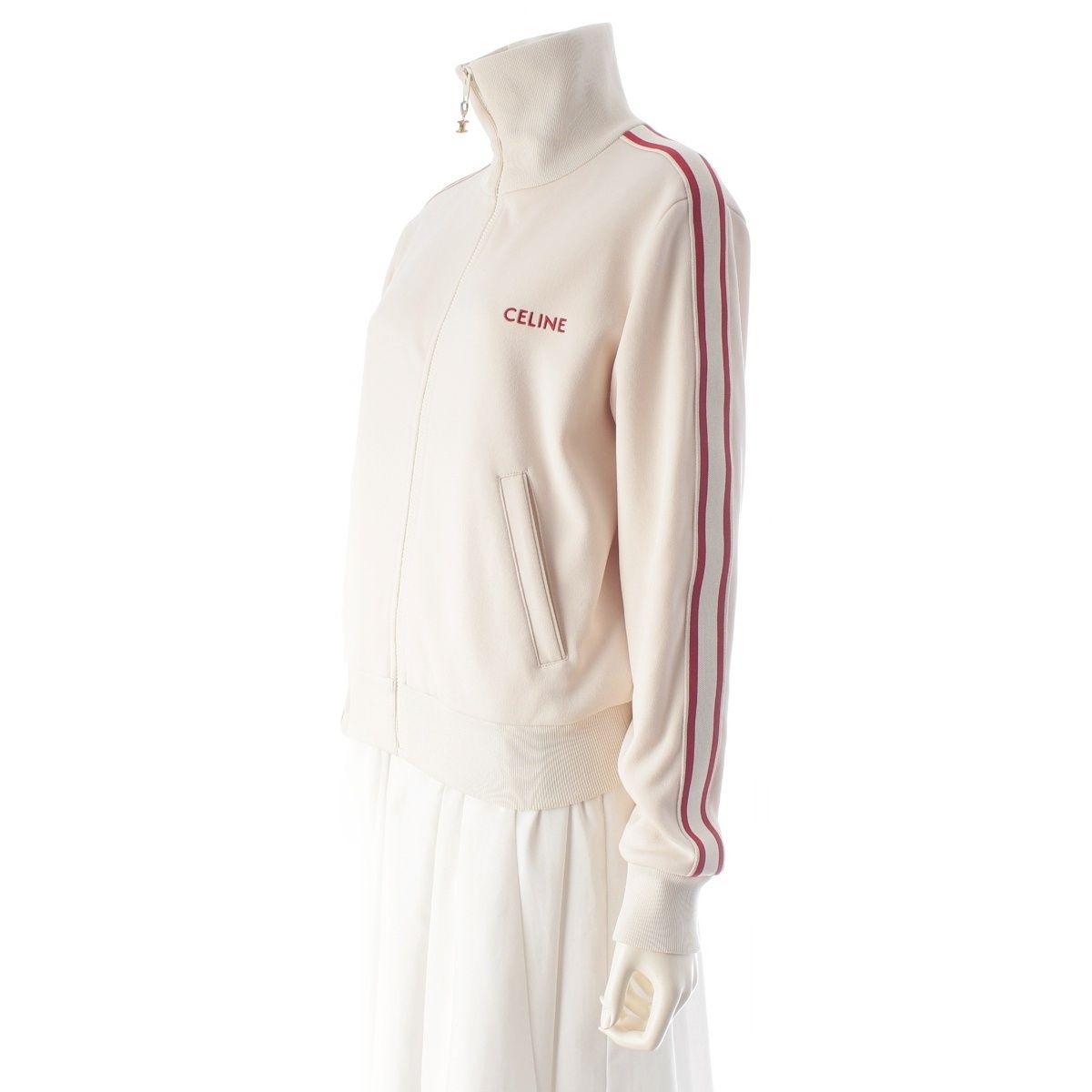 Celine Logo Embroidery Zip Up Track Jacket Hoodie White Red XS — view 2