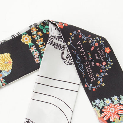 Hermes Silk Twilly Brides de Gala en Fleurs Scarf Black White Multicolor — view 2
