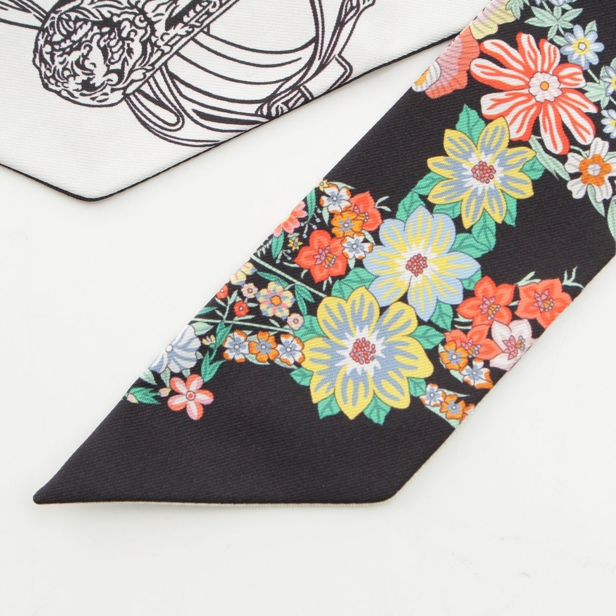 Hermes Silk Twilly Brides de Gala en Fleurs Scarf Black White Multicolor — view 8