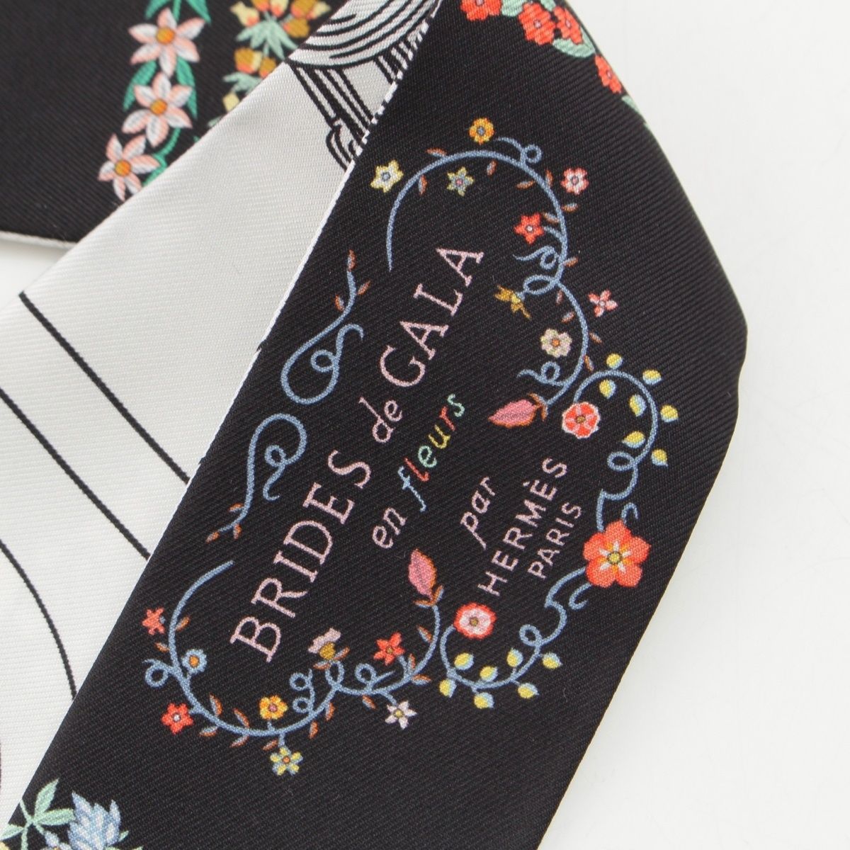 Hermes Silk Twilly Brides de Gala en Fleurs Scarf Black White Multicolor — view 3