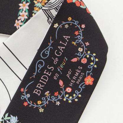 Hermes Silk Twilly Brides de Gala en Fleurs Scarf Black White Multicolor — view 3