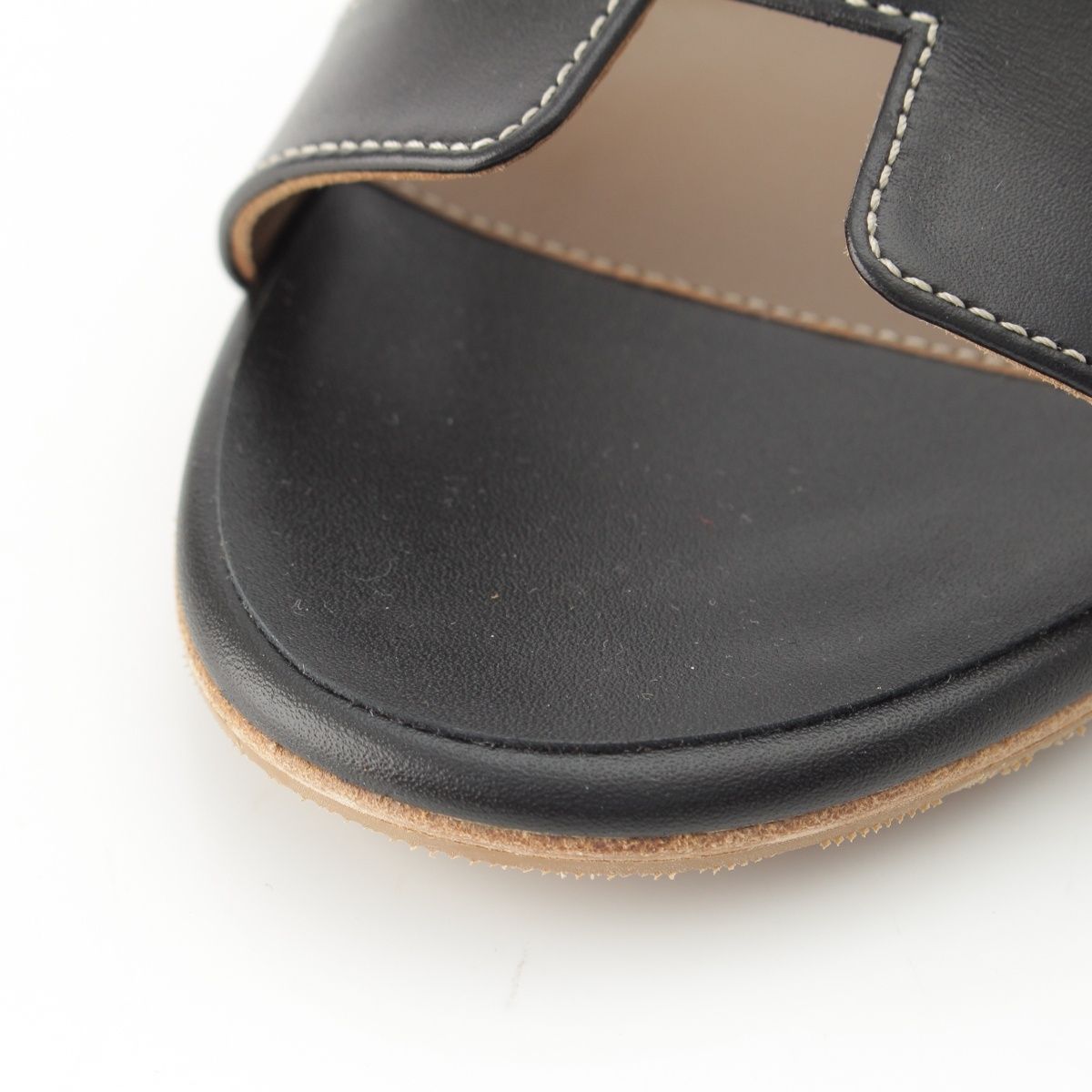 Hermes Leather Oasis Motif Sandals MS Black — view 8