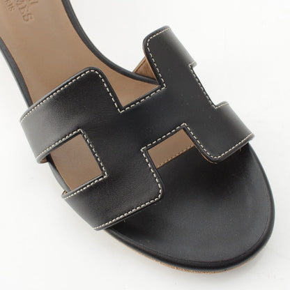 Hermes Leather Oasis Motif Sandals MS Black — view 6