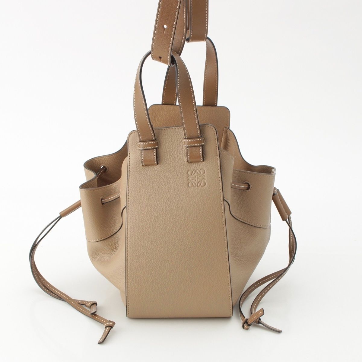 Loewe Hammock Drawstring Small Leather 2-Way Shoulder Handbag Sand