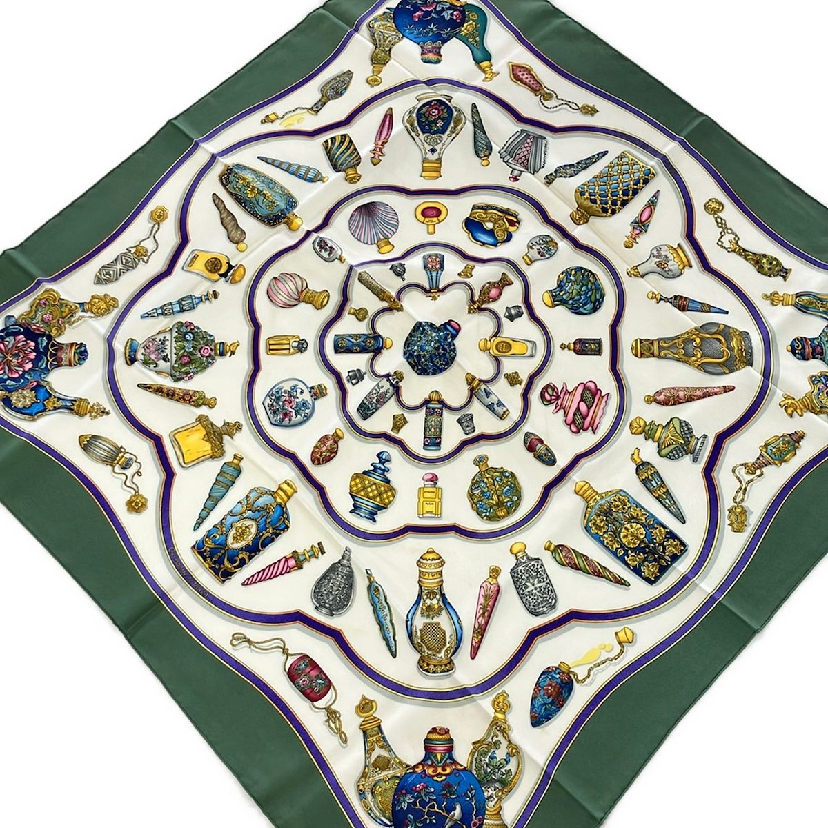 Hermes Scarf Carre 90 Ivory Green Multi Qu Importe le Flacon