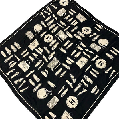 Chanel Scarf Black Beige CC Logo