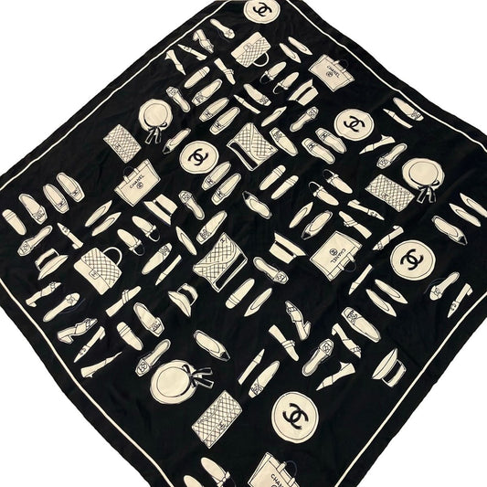 Chanel Scarf Black Beige CC Logo