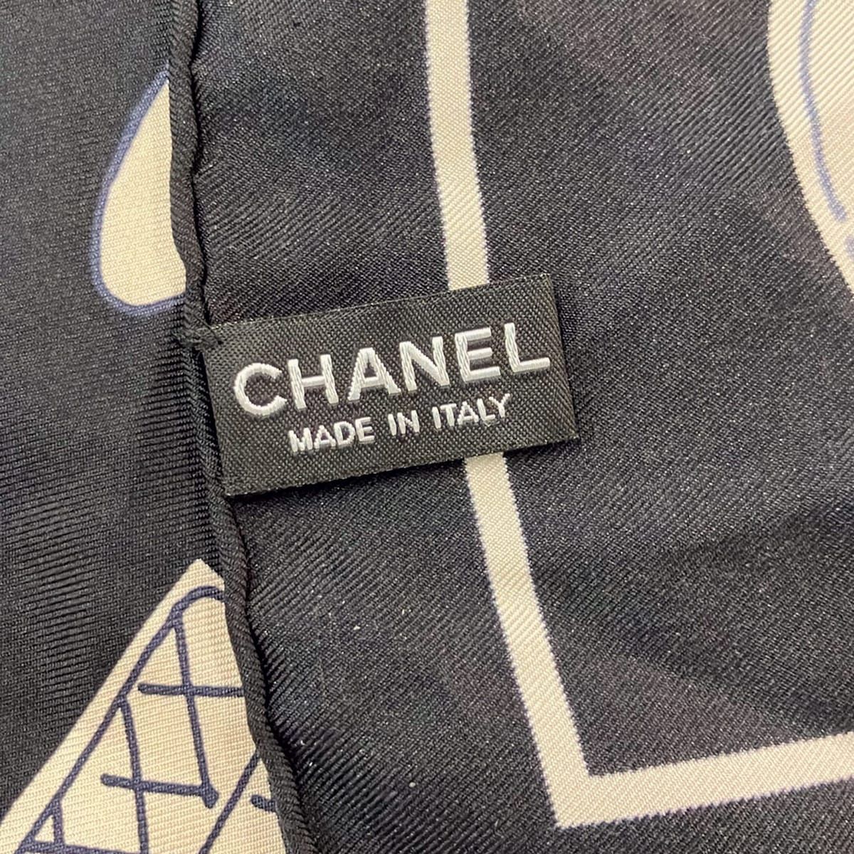 Chanel Scarf Black Beige CC Logo — view 2