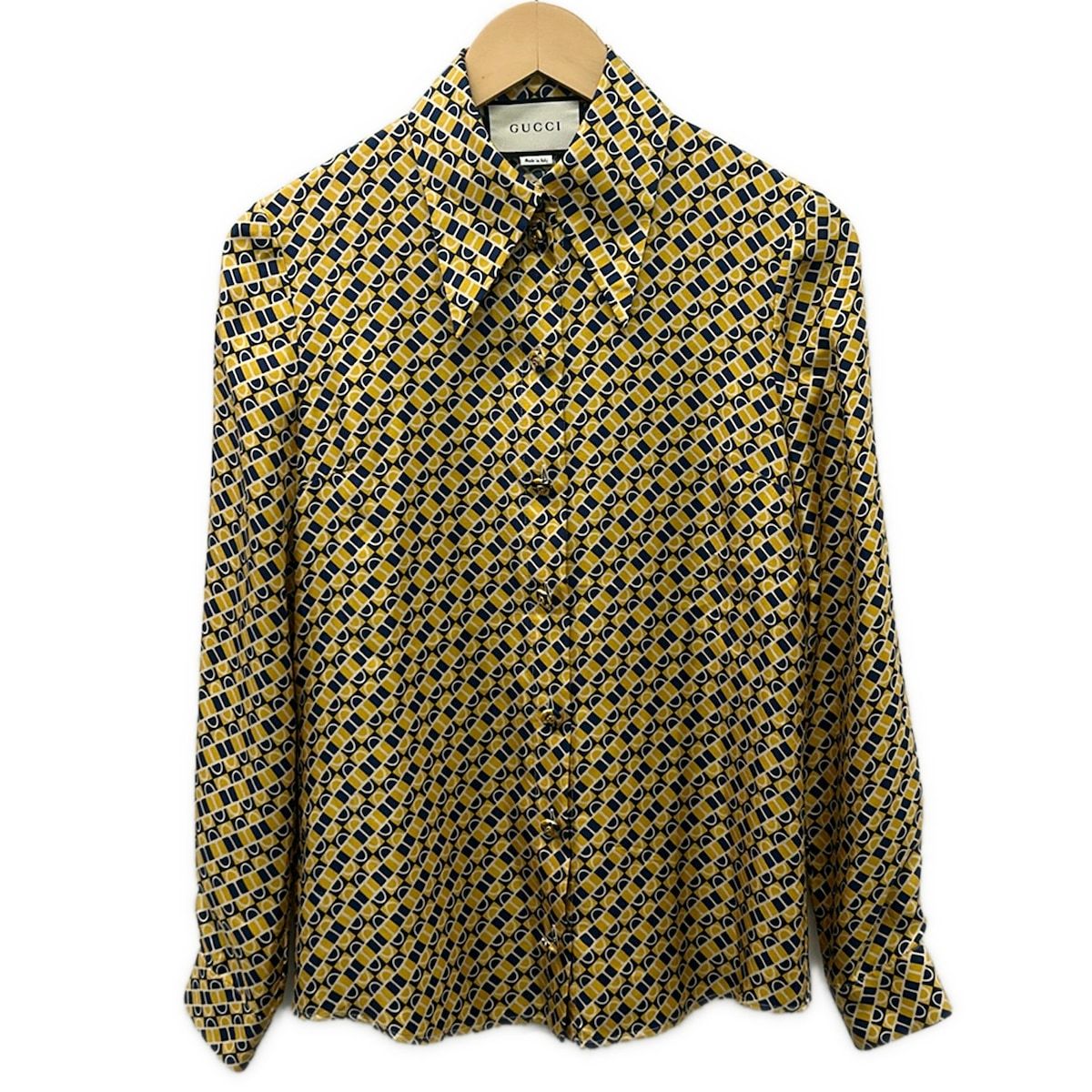 Gucci Long Sleeve Shirt Blouse Zabdl Dark Yellow Navy Ivory
