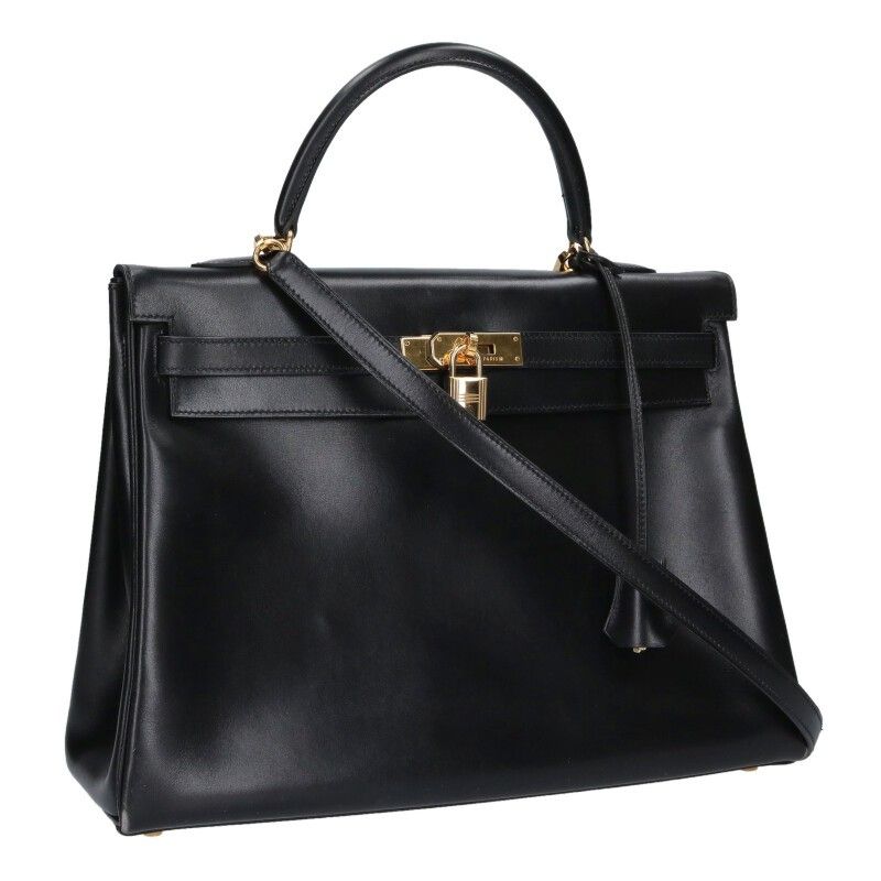 Hermes Kelly 35 Box Calf Leather Handbag 35