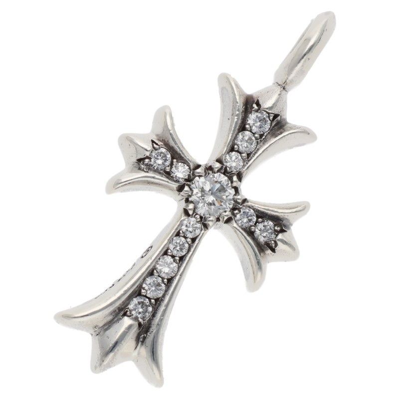 Chrome Hearts Tny Crsf P Dmnd Tiny Fat Cross Pave Diamond Pendant Silver