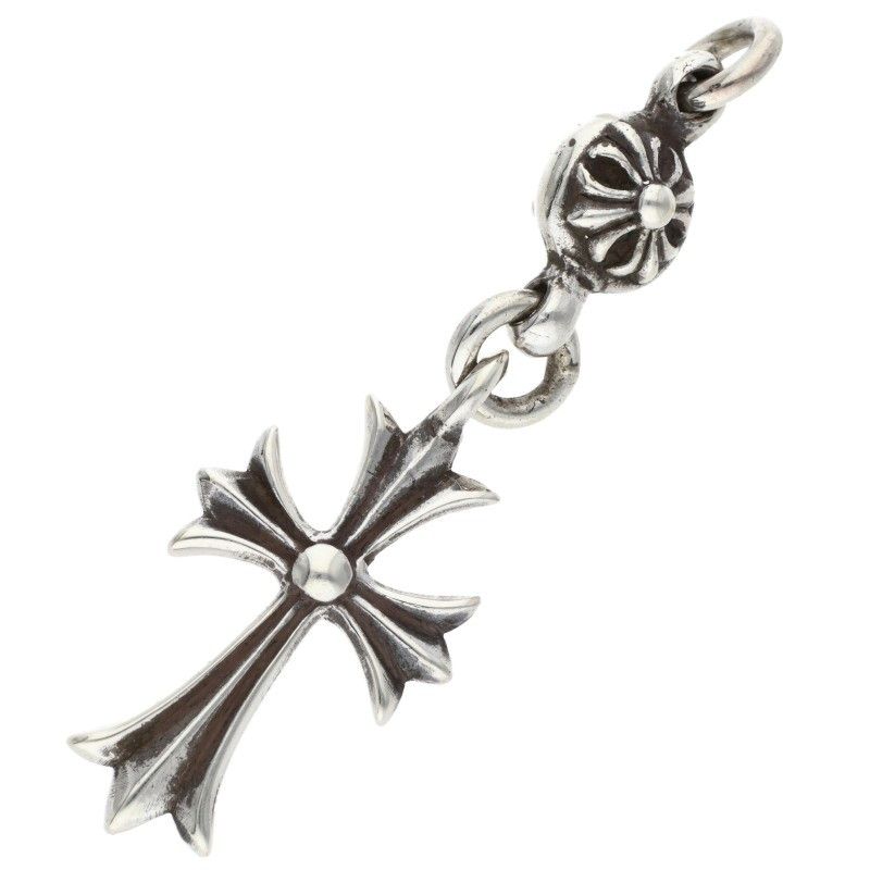 Chrome Hearts Tny CH Crs 1 Ball Tiny CH Cross Charm Vintage Silver Pendant
