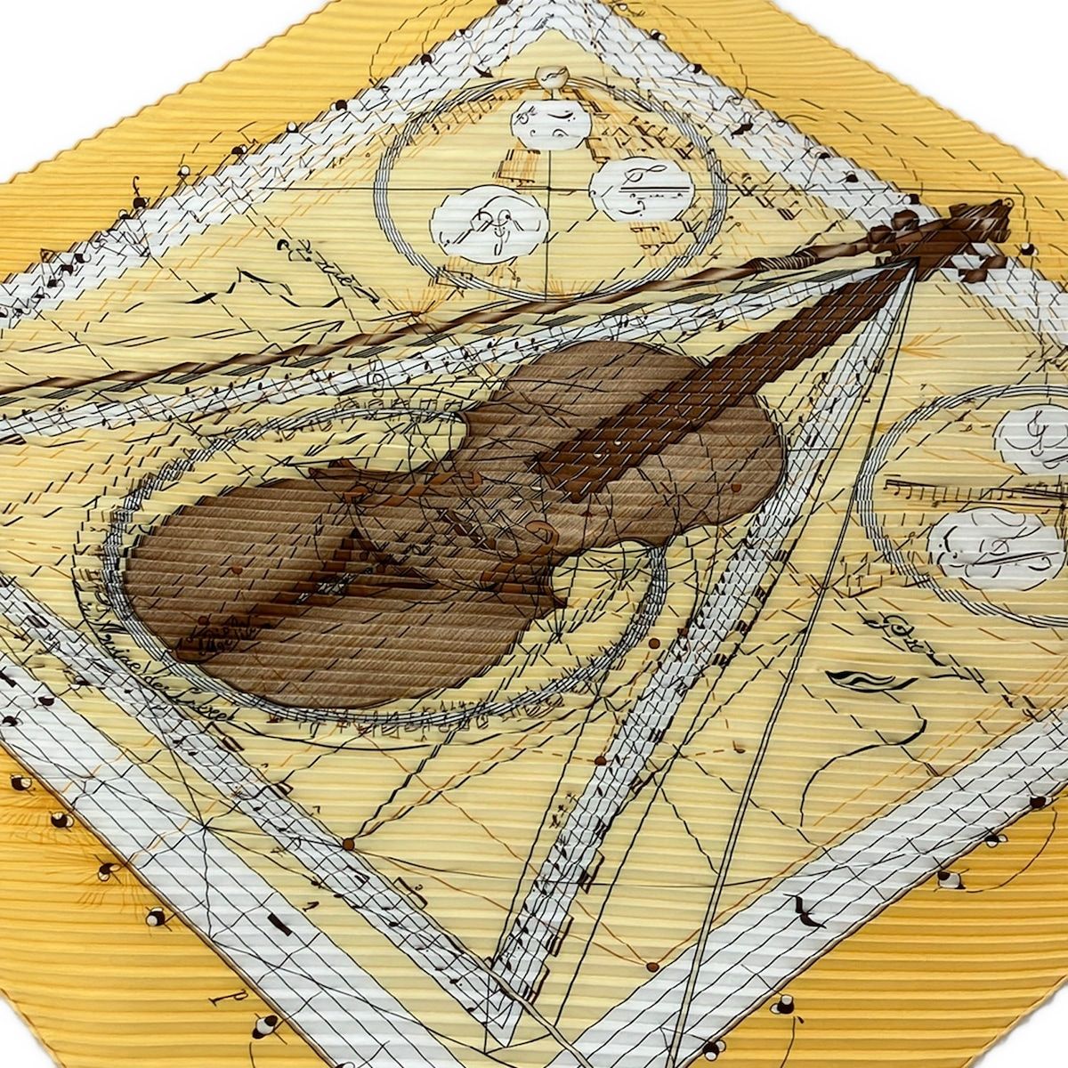 Hermes Scarf Carre Plisee Yellow Brown Multi la Musique Des Spheres