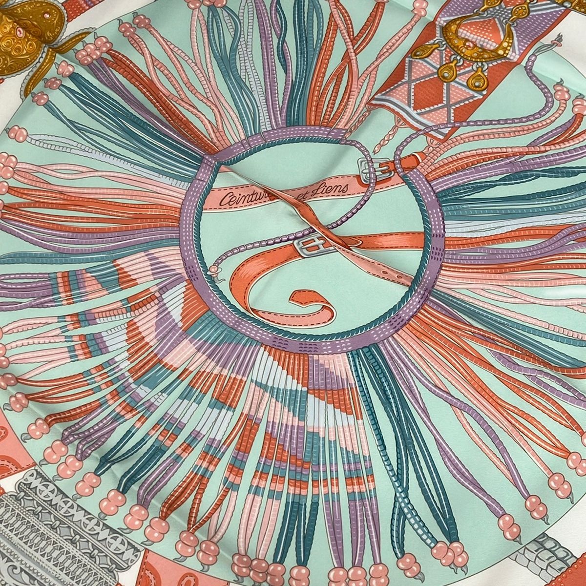 Hermes Scarf Carre 90 White Light Green Multi Ceintures Et Liens — view 4