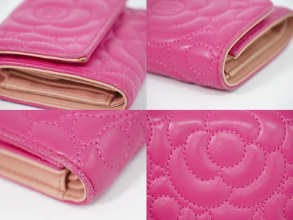 Chanel Camellia CC Logo Trifold Wallet Compact Leather Pink — view 6
