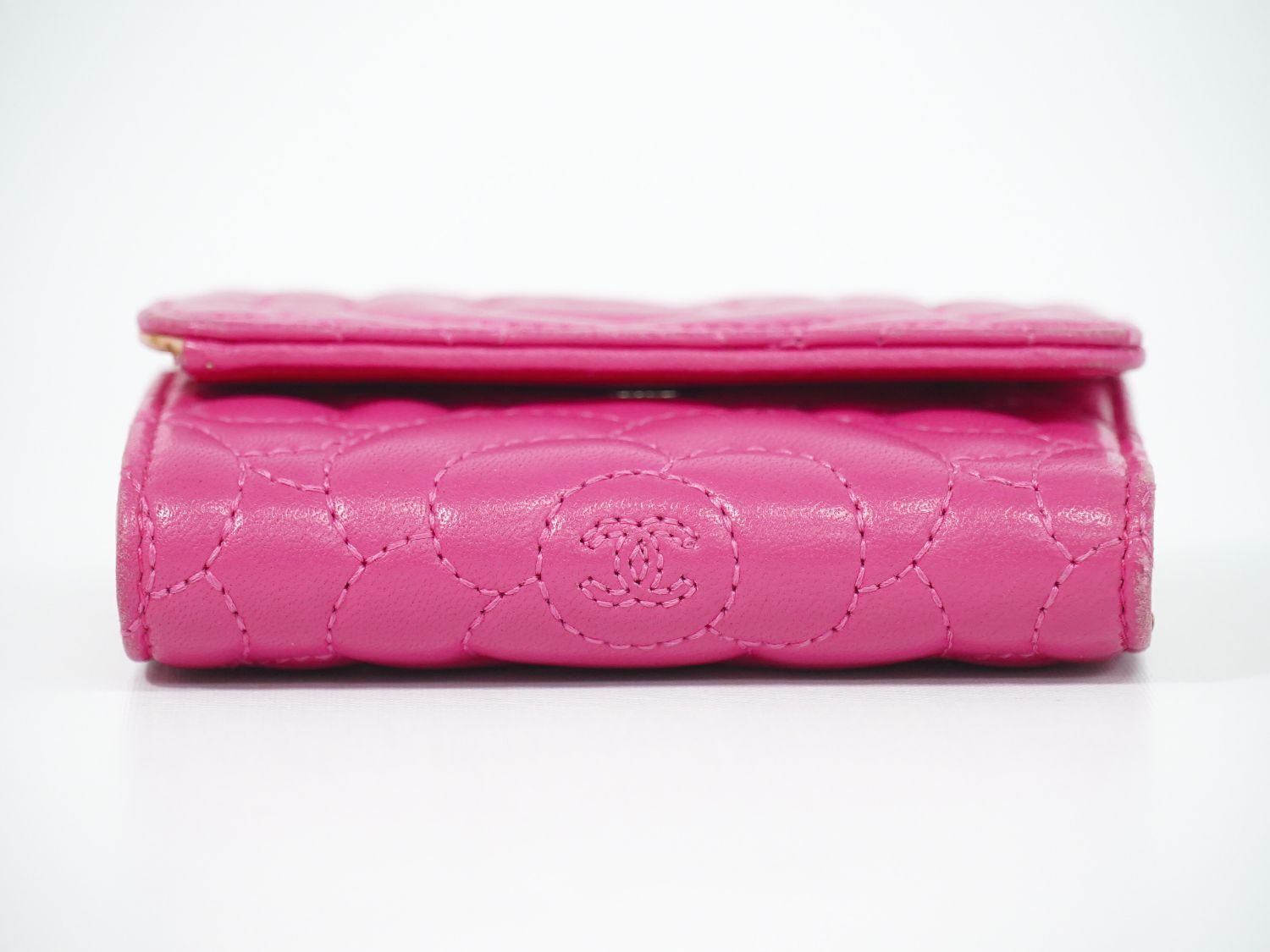 Chanel Camellia CC Logo Trifold Wallet Compact Leather Pink — view 3