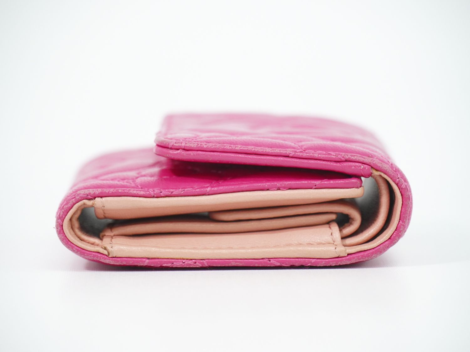Chanel Camellia CC Logo Trifold Wallet Compact Leather Pink — view 4