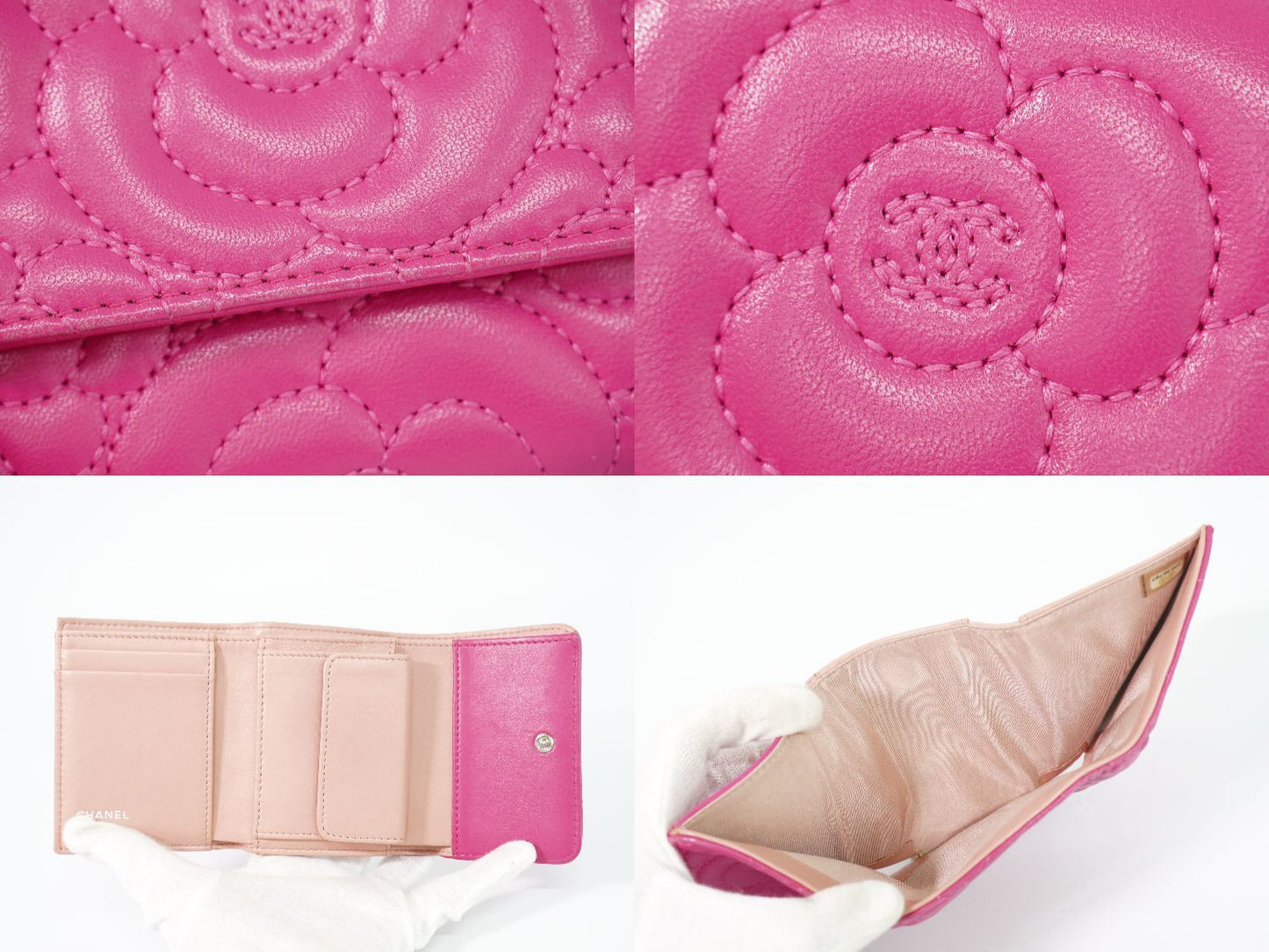 Chanel Camellia CC Logo Trifold Wallet Compact Leather Pink — view 7