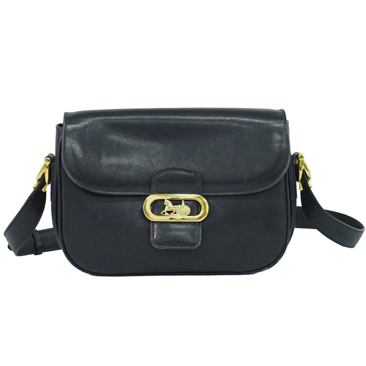 Celine Carriage Shoulder Bag Leather Navy