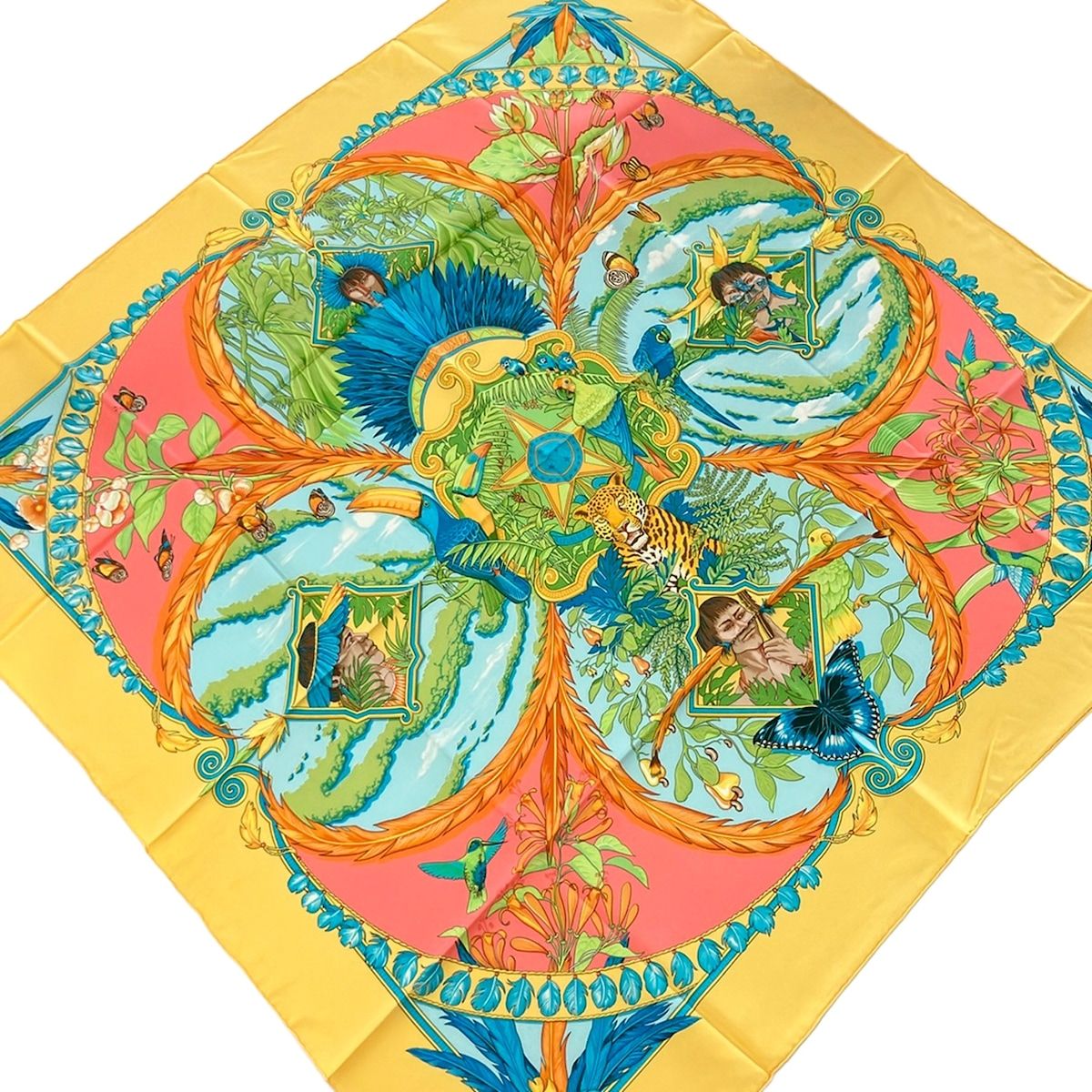 Hermes Scarf Carre 90 Yellow Multi Amazonia Silk