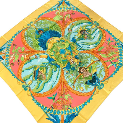 Hermes Scarf Carre 90 Yellow Multi Amazonia Silk