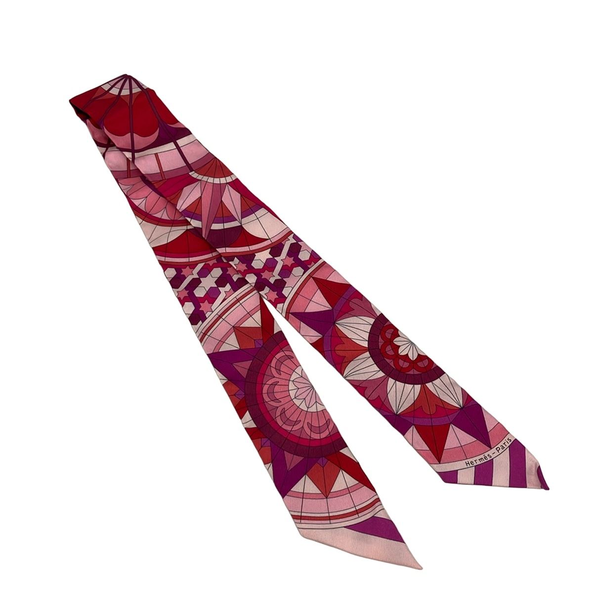 Hermes Scarf Twill Pink Red Purple Ribbon Rose de Comaps Compass 2015.02 Silk — view 4